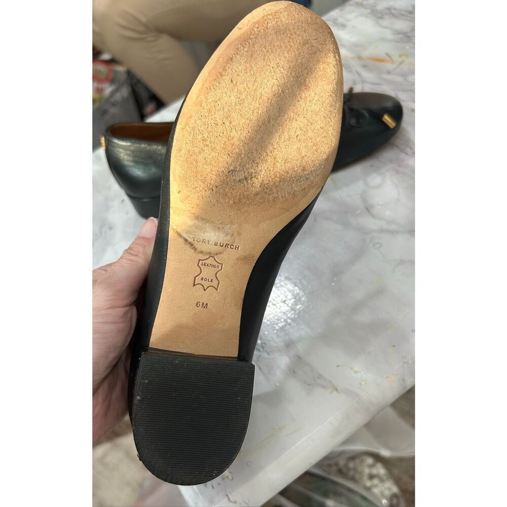 TORY BURCH Brooke Bow 25MM Perfect Black Ballet Nappa Leather Heels Shoes sz 6 - Picture 4 of 5